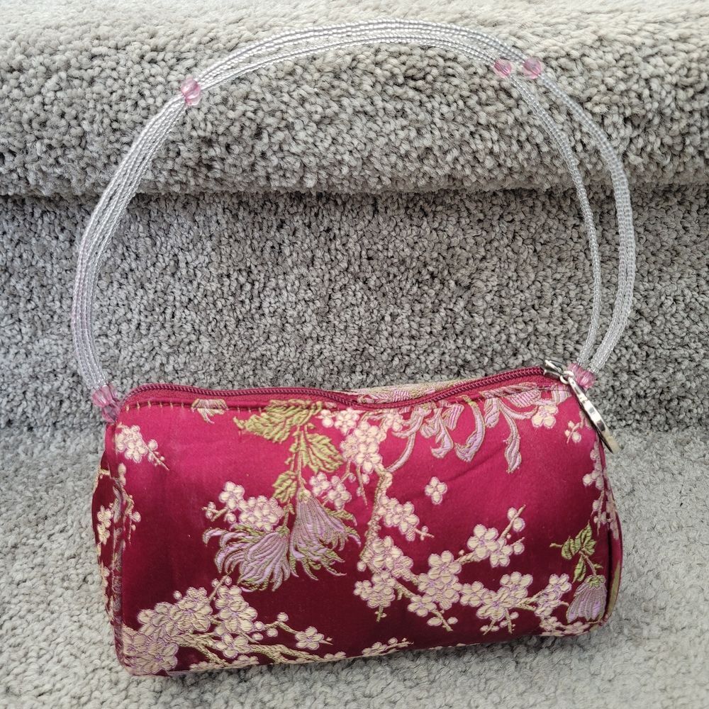 pyramid collection elegant berry brocade barrel handbag